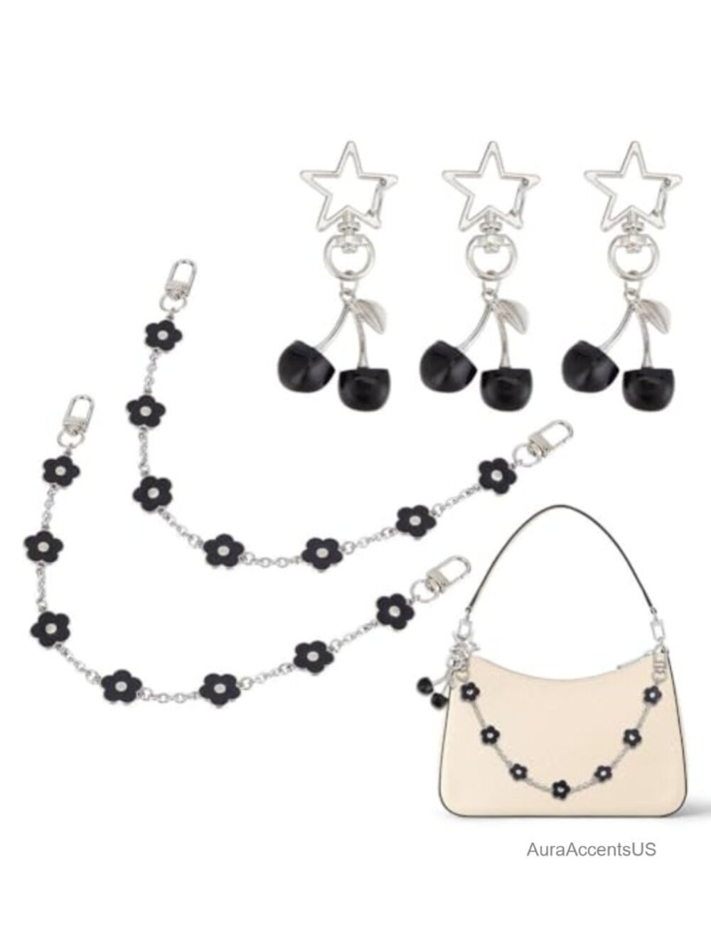 Alloy Purse Strap Extender with Cherry Charms for Handbags
